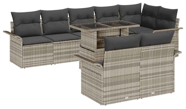 VidaXL Kerti Kanapé Szett párnával 9 pcs Világosszürke Poli rattan