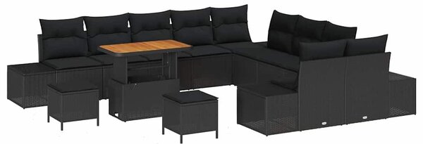 VidaXL Kerti Kanapé Szett párnával tárolóval 13 pcs Fekete Poli rattan