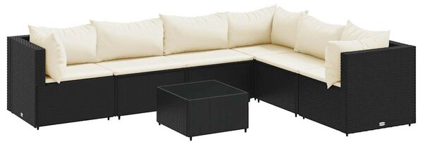 VidaXL 7 részes fekete polyrattan kerti ülőgarnitúra párnákkal