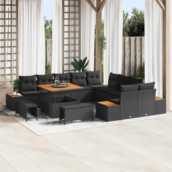 VidaXL Kerti Kanapé Szett párnával tárolóval 13 pcs Fekete Poli rattan