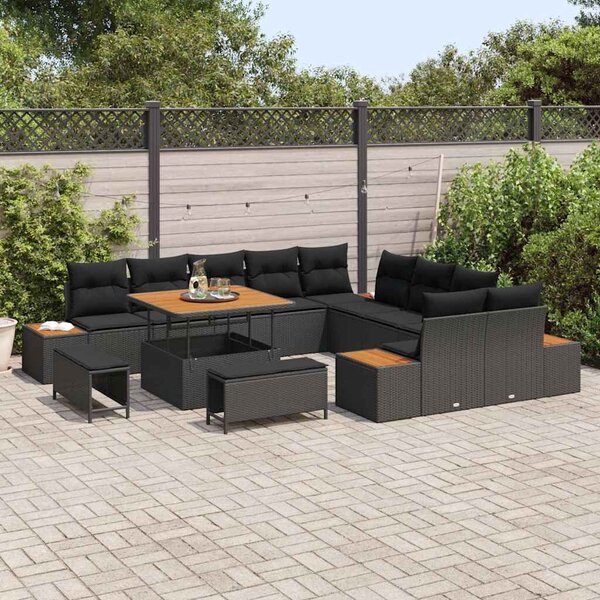 VidaXL Kerti Kanapé Szett párnával tárolóval 13 pcs Fekete Poli rattan