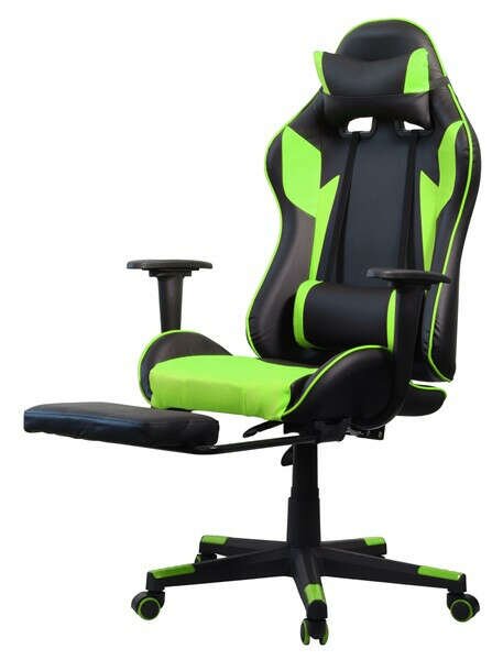 IRIS Gamer Szék - Fekete-Zöld - Kihúzható Lábtámasszal