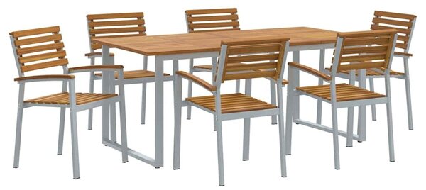VidaXL Kert étkező szett 7 pcs Szürke Tömör Akácfa