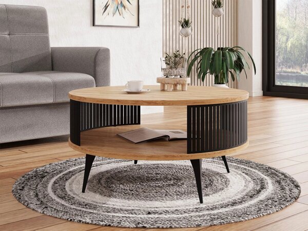 Dohányzóasztal Vitum, Fém, Laminált forgácslap, 44cm, Fekete, Kézműves aranytölgy