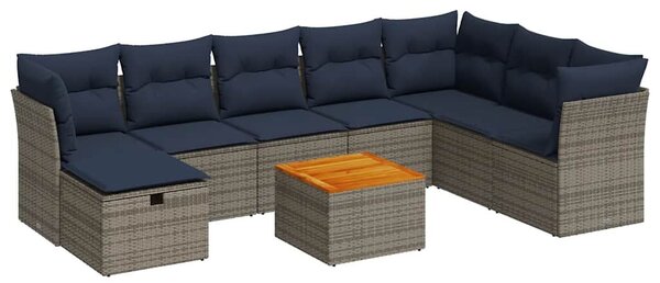VidaXL 9 részes szürke polyrattan kerti ülőgarnitúra párnákkal