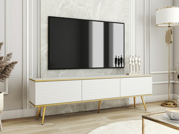 TV-állvány Princal III, Laminált forgácslap, Közepes sűrűségű farostlemez, 53x175x32cm, Aranysárga, Fehér
