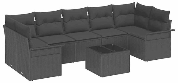 VidaXL Kerti Kanapé Szett párnával tárolóval 8 pcs Fekete polirattan