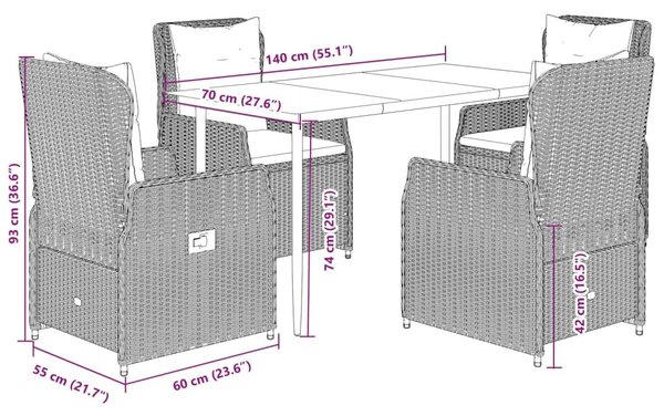 VidaXL 5részes világosszürke polyrattan kerti étkezőgarnitúra párnával