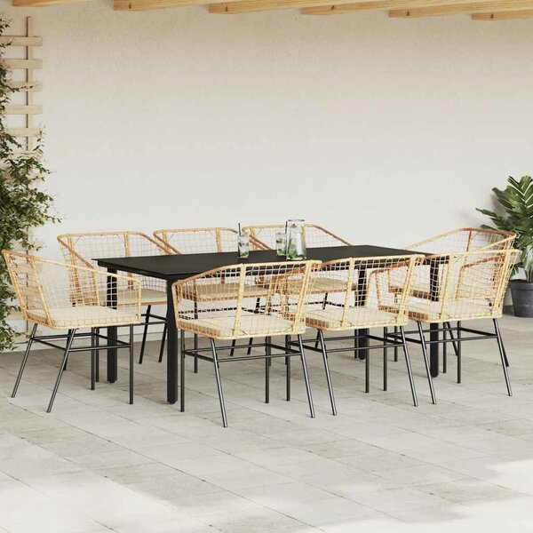 VidaXL 9 észes barna polyrattan üveg kerti étkezőgarnitúra párnával