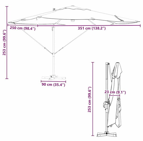 VidaXL Cantilever Roma Napernyő Piros és Fekete 352 x 251 x 265 cm