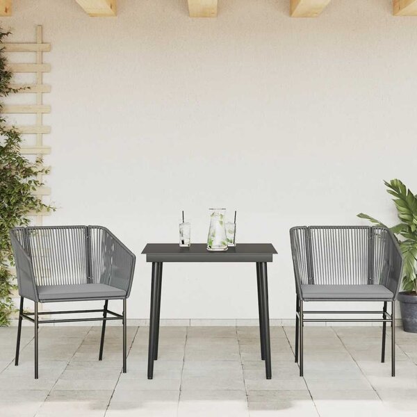 VidaXL 3 részes szürke polyrattan üveg kerti étkezőgarnitúra párnával