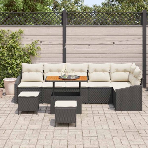 VidaXL Kerti Kanapé Szett párnával tárolóval 9 pcs Fekete Poli rattan