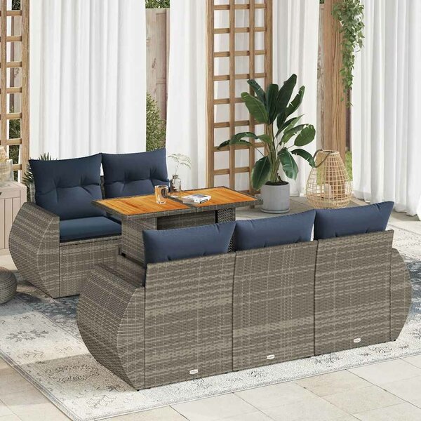 VidaXL 6 részes szürke polyrattan kerti ülőgarnitúra párnákkal
