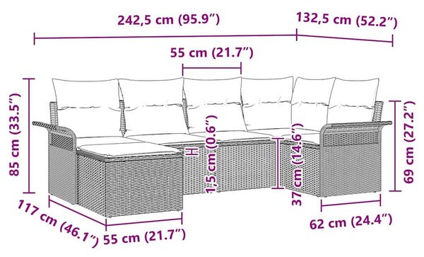 VidaXL Kerti Kanapé Szett 6 db Fekete polirattan