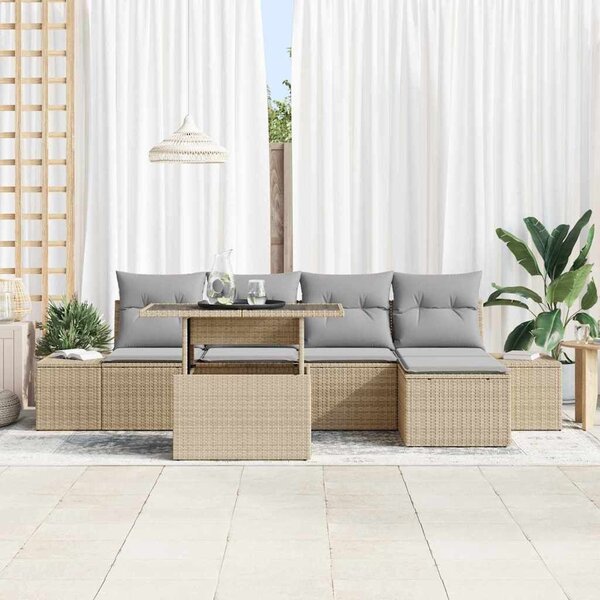 VidaXL Kerti Kanapé Szett 6 pcs Beige és Világosszürke polirattan
