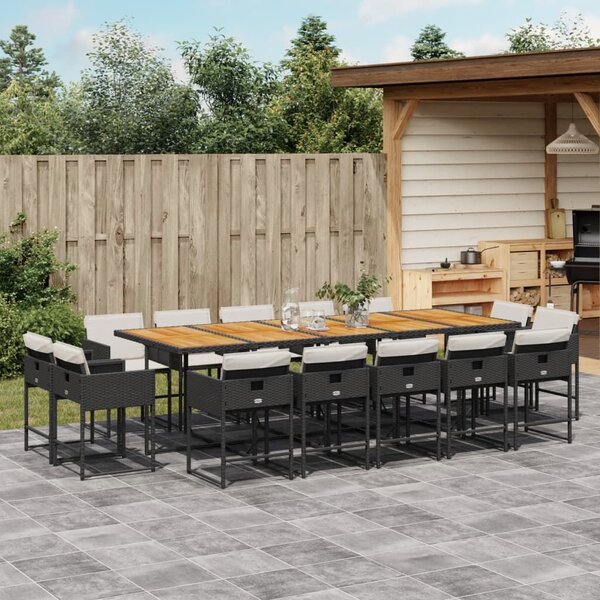 VidaXL 15 részes fekete polyrattan kerti étkezőgarnitúra párnákkal