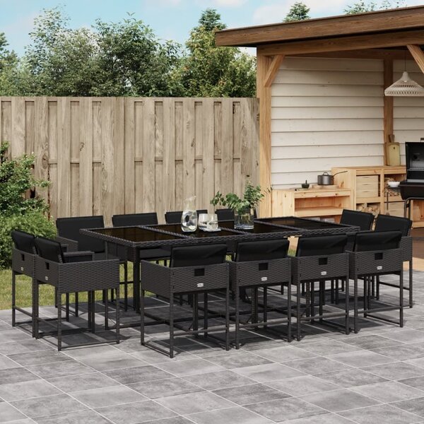 VidaXL 13 részes fekete polyrattan kerti ülőgarnitúra párnákkal