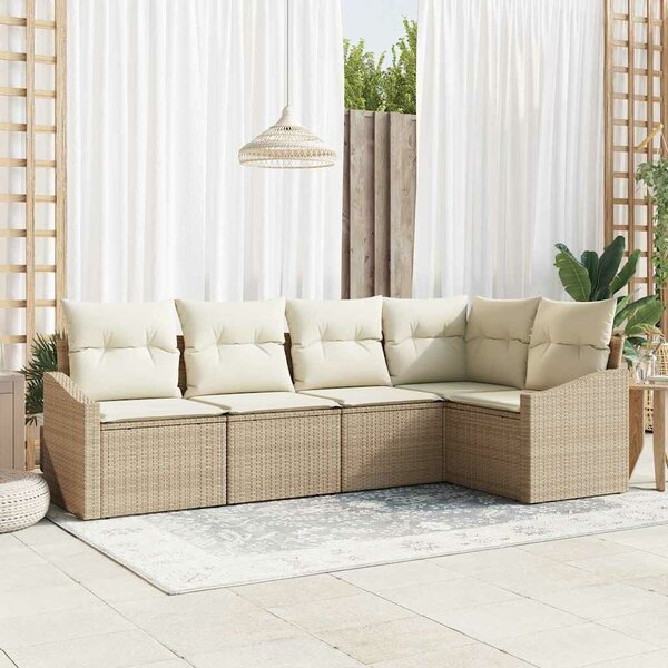 VidaXL Kerti Kanapé Szett párnával 5 pcs Beige és Fehér polirattan