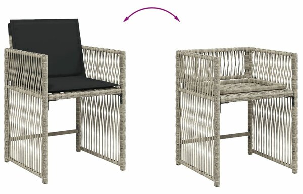 VidaXL 7 részes világosszürke polyrattan kerti étkezőszett párnával