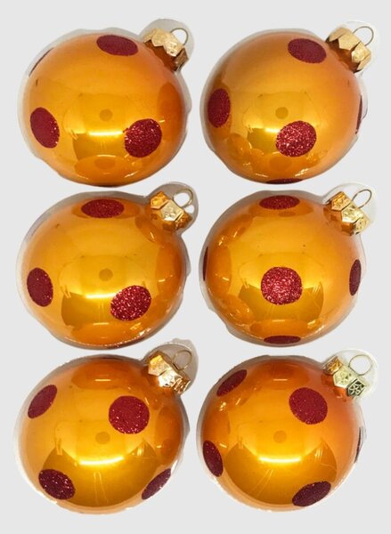 Red Orange Dots kézzel festett üveg karácsonyi gömb szett 6*8cm