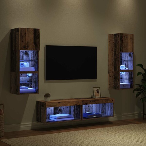 VidaXL TV faliszekrény LED -es lámpákkal 6 pcs Öreg fa Faanyag