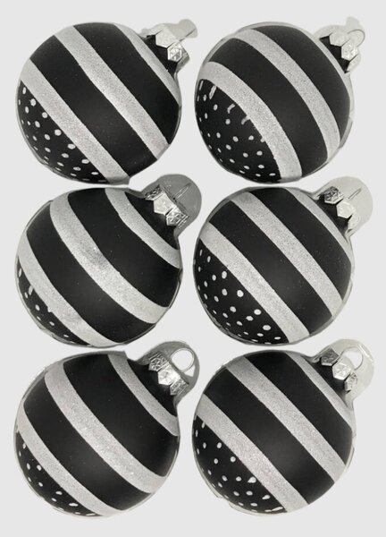 Stripe and dots kézzel festett üveg karácsonyi gömb szett 6*7cm