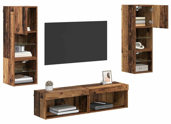 VidaXL TV faliszekrény LED -es lámpákkal 6 pcs Öreg fa Faanyag