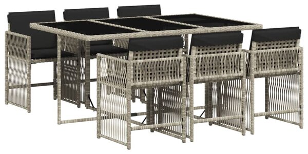 VidaXL 7 részes világosszürke polyrattan kerti étkezőszett párnával