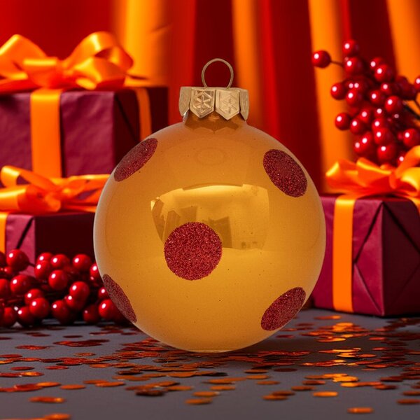 Red Orange Dots kézzel festett üveg karácsonyi gömb szett 6*8cm