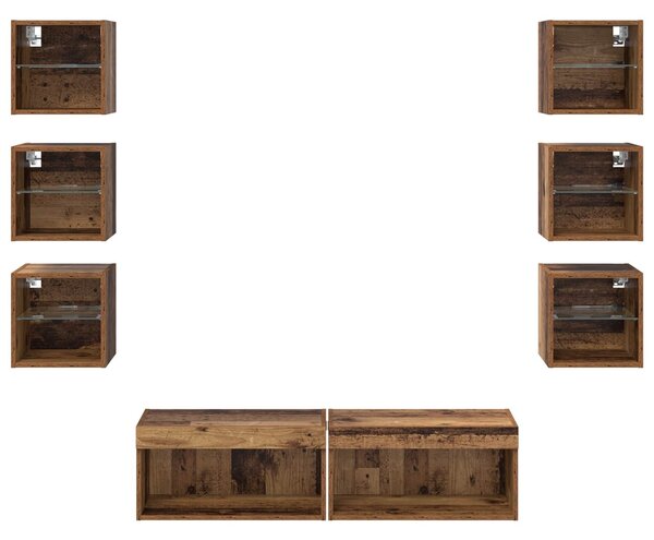 VidaXL TV szekrény LED -es lámpákkal fiókkal 8 pcs Öreg fa Üveg