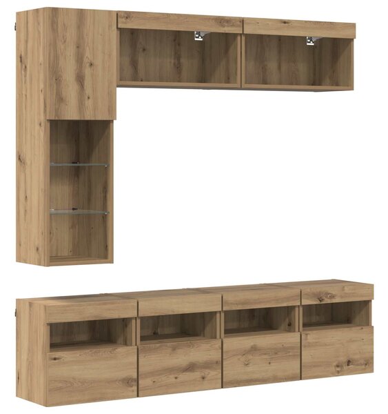 VidaXL TV szekrény LED -es lámpákkal 7 pcs Artisan tölgy Faanyag