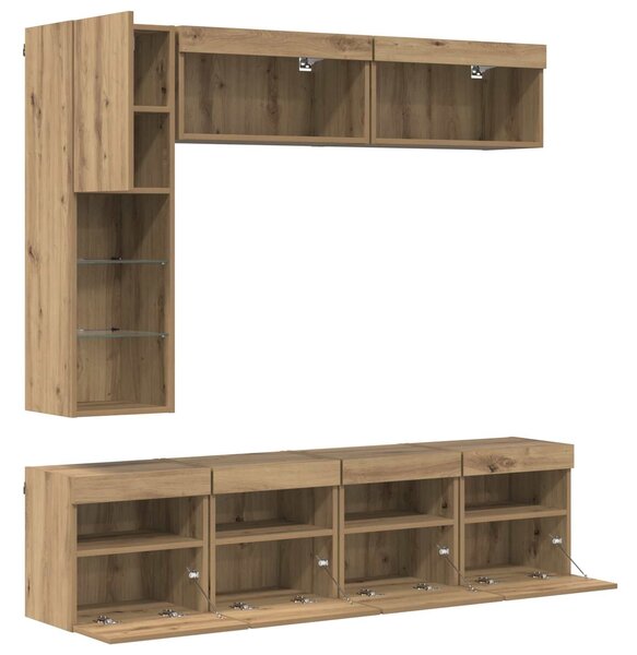VidaXL TV szekrény LED -es lámpákkal 7 pcs Artisan tölgy Faanyag