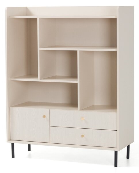 Könyvespolc Sorsale 102, Ajtókkal, Fiókokkal, Laminált forgácslap, 133x104x42cm, Világosbarna