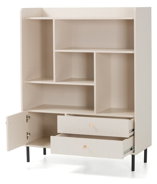 Könyvespolc Sorsale 102, Ajtókkal, Fiókokkal, Laminált forgácslap, 133x104x42cm, Világosbarna