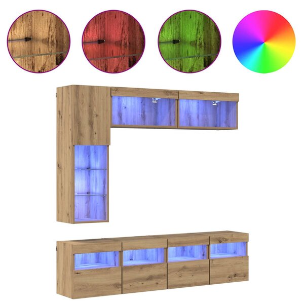 VidaXL TV szekrény LED -es lámpákkal 7 pcs Artisan tölgy Faanyag