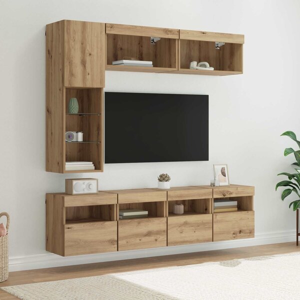 VidaXL TV szekrény LED -es lámpákkal 7 pcs Artisan tölgy Faanyag