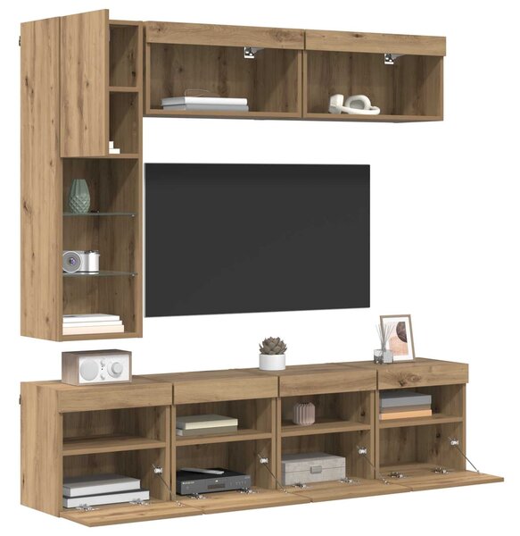 VidaXL TV szekrény LED -es lámpákkal 7 pcs Artisan tölgy Faanyag