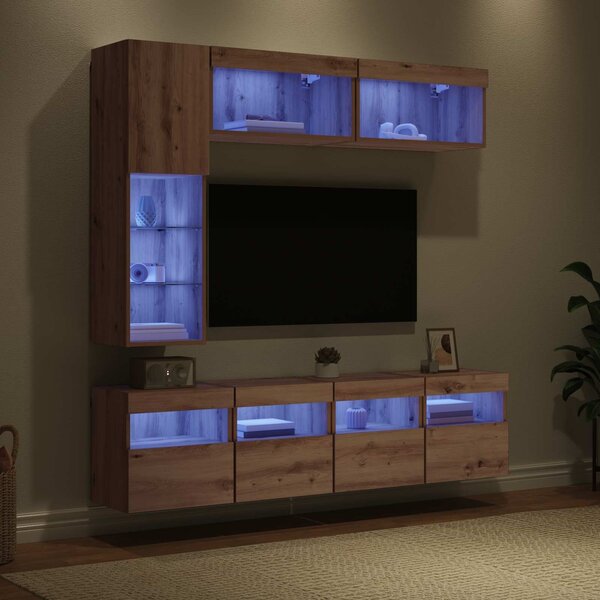 VidaXL TV szekrény LED -es lámpákkal 7 pcs Artisan tölgy Faanyag