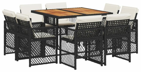 VidaXL 9 részes fekete polyrattan kerti étkezőgarnitúra párnákkal