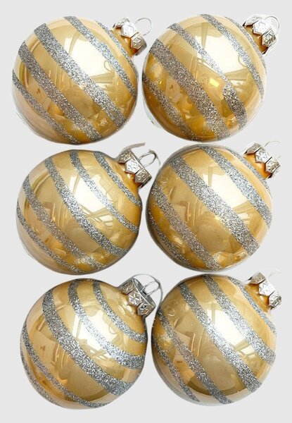 Silver glitter stripe pezsgőszínű kézzel festett üveg karácsonyi gömb szett 6*7cm