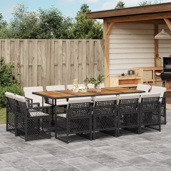 VidaXL 13 részes fekete polyrattan kerti ülőgarnitúra párnákkal