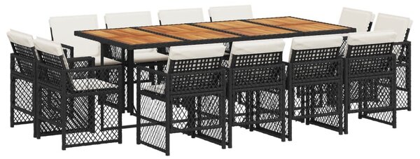 VidaXL 13 részes fekete polyrattan kerti ülőgarnitúra párnákkal