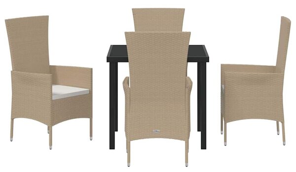 VidaXL Kert étkező szett párnával 5 pcs Bézs polirattan