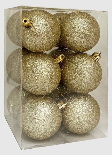Arany glitteres műanyag karácsonyi gömb szett 12x6cm