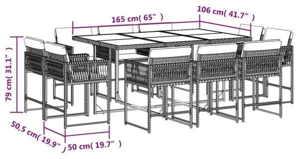 VidaXL 11 részes világosszürke polyrattan kerti ülőgarnitúra párnákkal