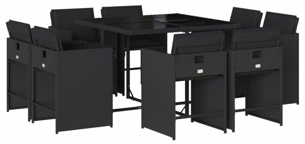 VidaXL 9 részes fekete polyrattan kerti étkezőgarnitúra párnákkal