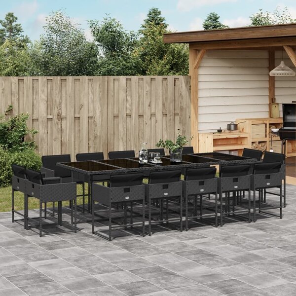 VidaXL 15 részes fekete polyrattan kerti étkezőgarnitúra párnákkal