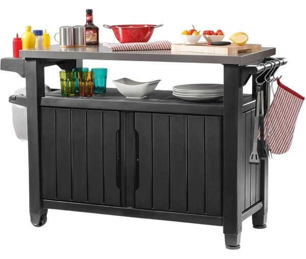 Keter UNITY XL 207 l multifunkcionális kertigrillezőasztal, grafit, 134 x 52 x 90 cm