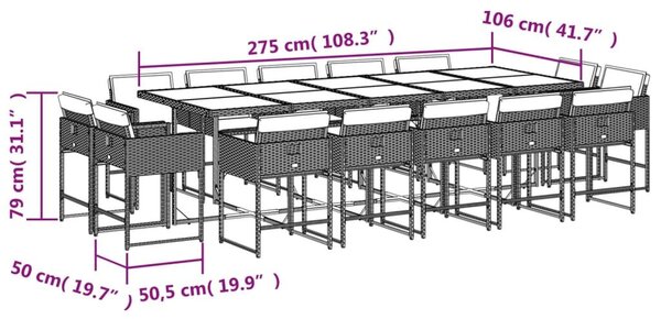 VidaXL 15 részes fekete polyrattan kerti étkezőgarnitúra párnákkal