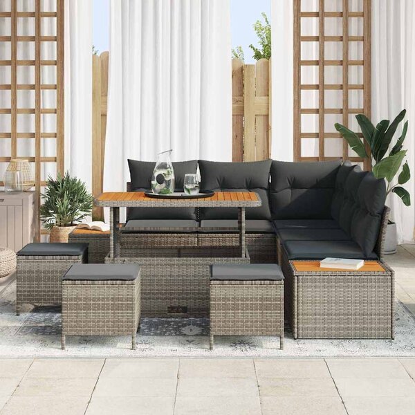 VidaXL Kerti Kanapé Szett párnával tárolóval 9 pcs Szürke Poli rattan
